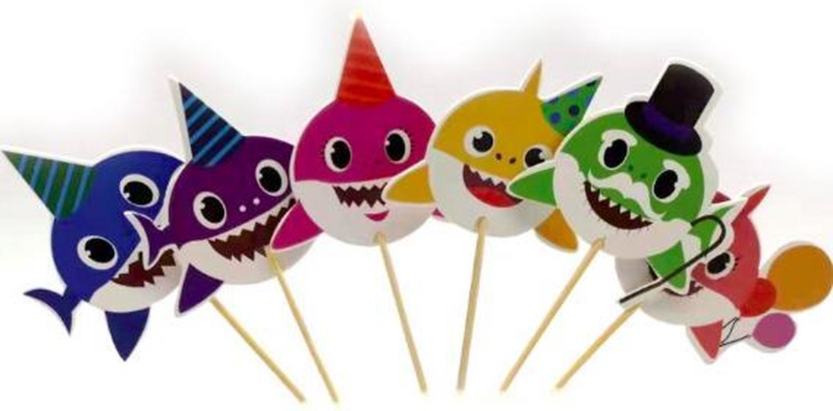 ProductGoods - 24 Leuke cocktailprikkers Baby Shark | BabyShark | Verjaardag | Sateprikkers | Traktatie | Feest | Prikkers